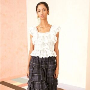 Ulla Johnson Camille ruffled tank cream and black